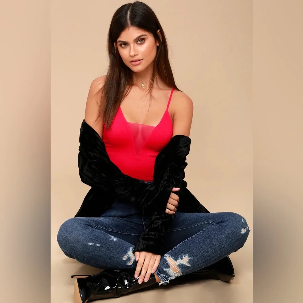 Free People Come Around Red Ribbed Cami - Picture 4 of 10